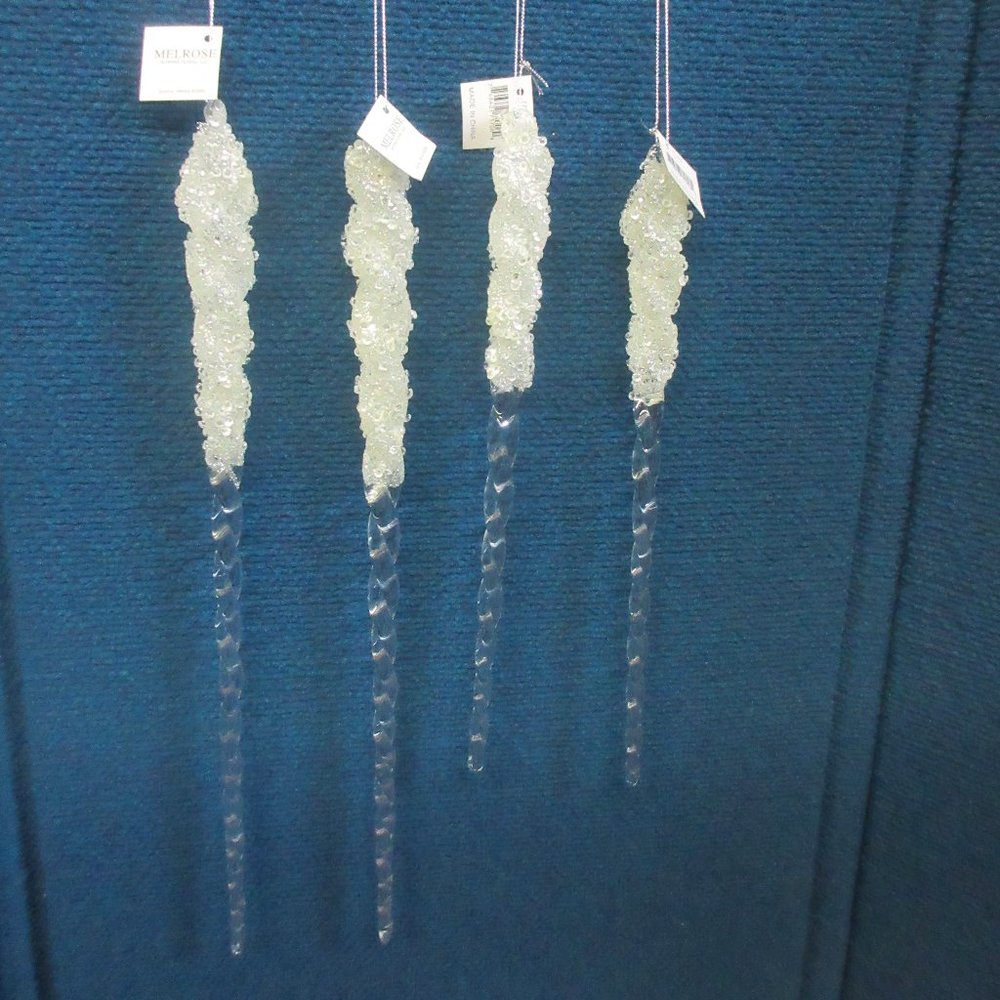 Melrose 77245 Icicle Hanging Ornament, Set of 4, 15" & 12" Height, Acrylic NEW